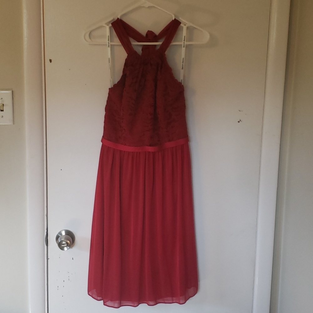 David's Bridal lace halter bridesmaid dress